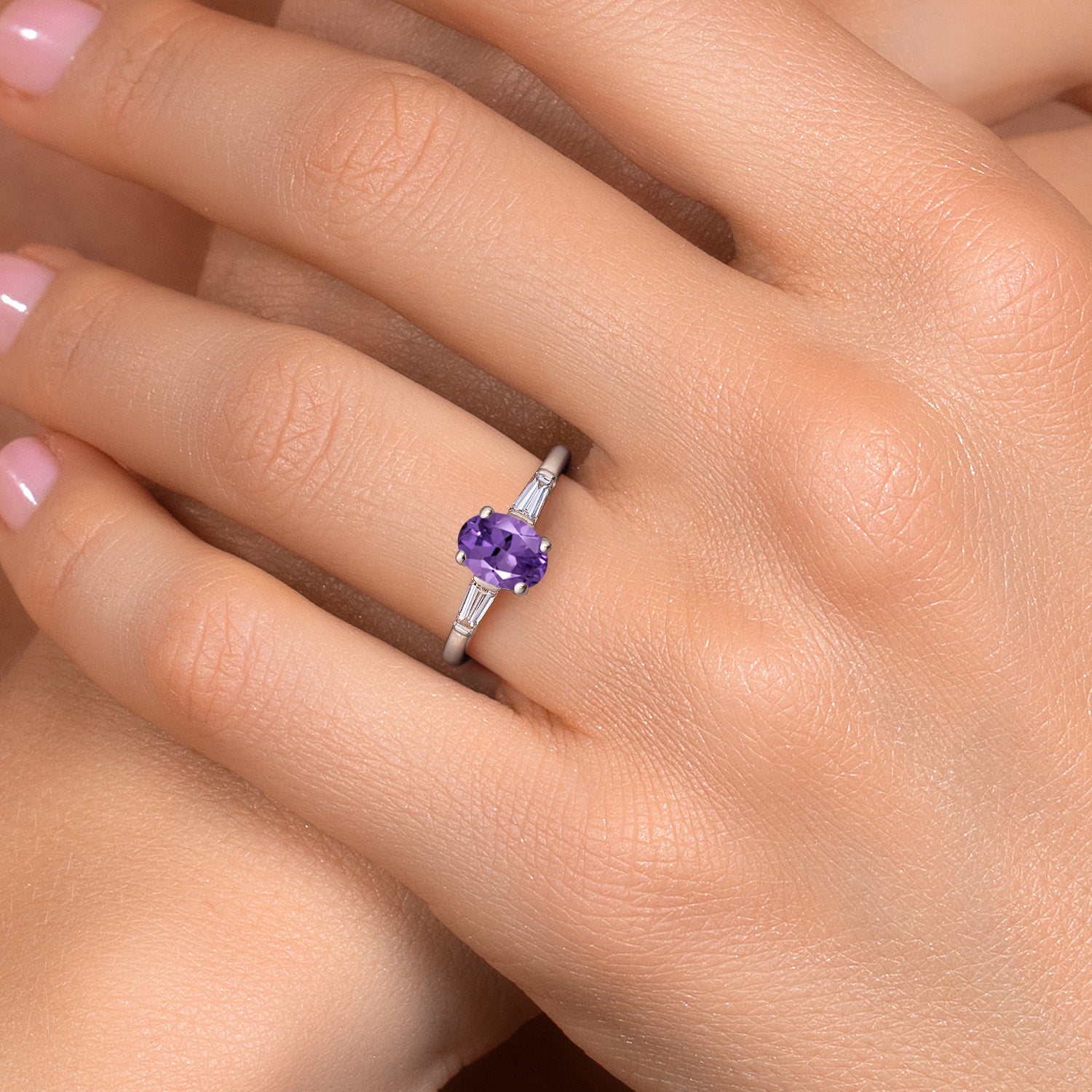 Amethyst and Lab Grown Diamond_6_Ring in 925 Sterling Silver