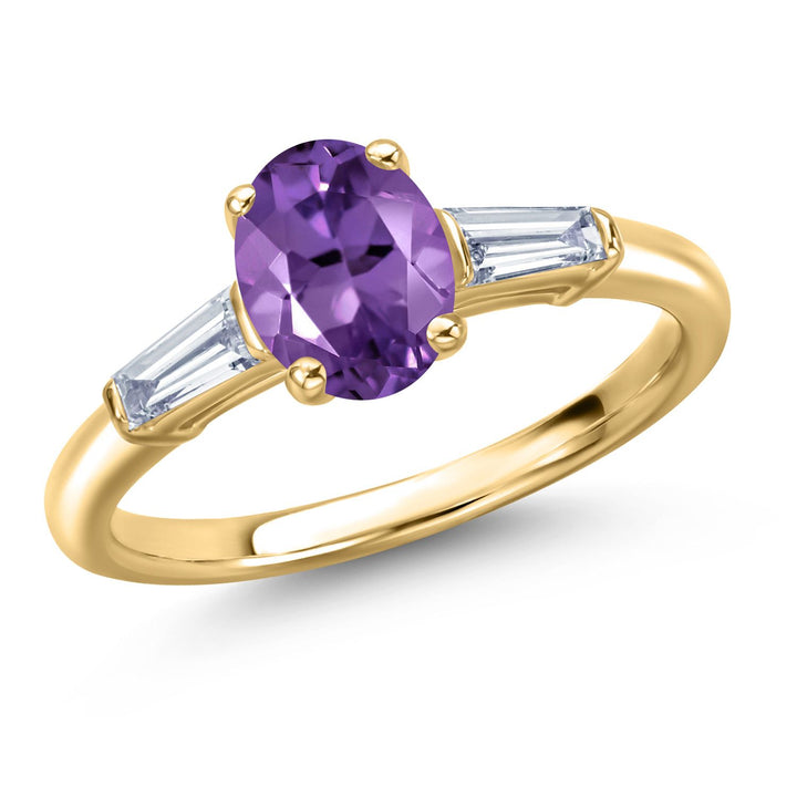 Amethyst and Lab Grown Diamond_5_Ring in 925 Yellow Gold Plated Silver