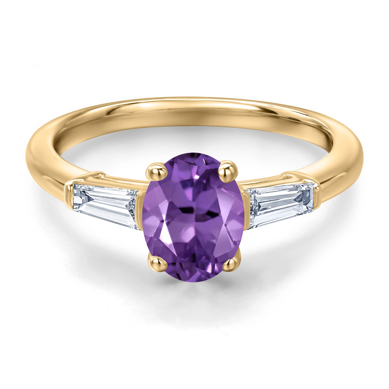 Amethyst and Lab Grown Diamond_5_Ring in 925 Yellow Gold Plated Silver