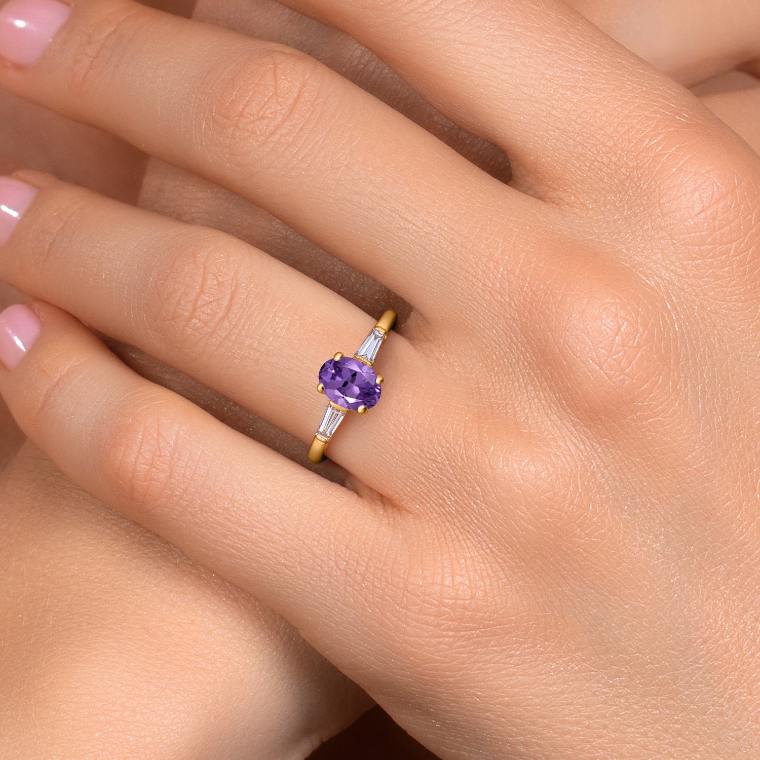 Amethyst and Lab Grown Diamond_5_Ring in 925 Yellow Gold Plated Silver