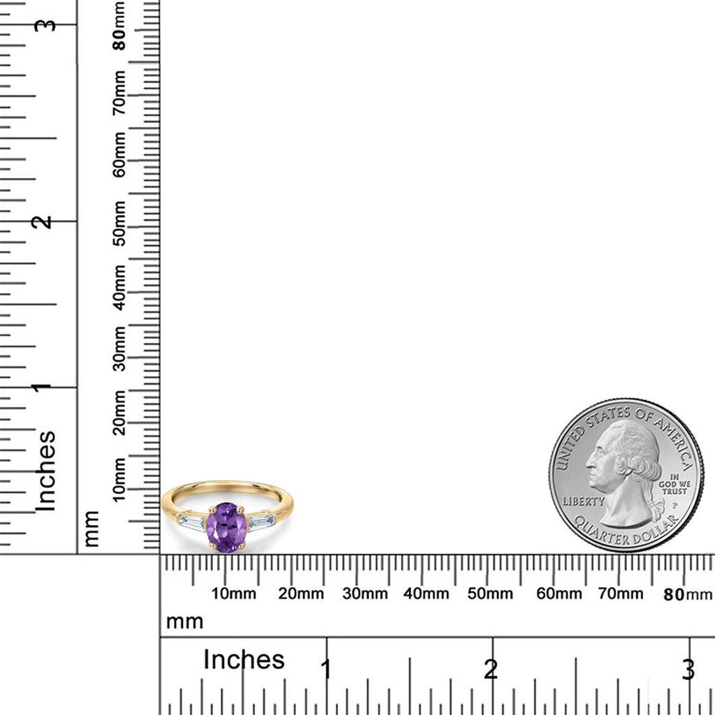 Amethyst and Lab Grown Diamond_5_Ring in 925 Yellow Gold Plated Silver