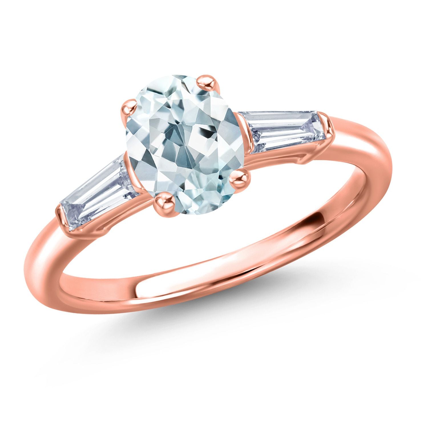 Aquamarine - March_6_Ring in 925 Rose Gold Plated Silver