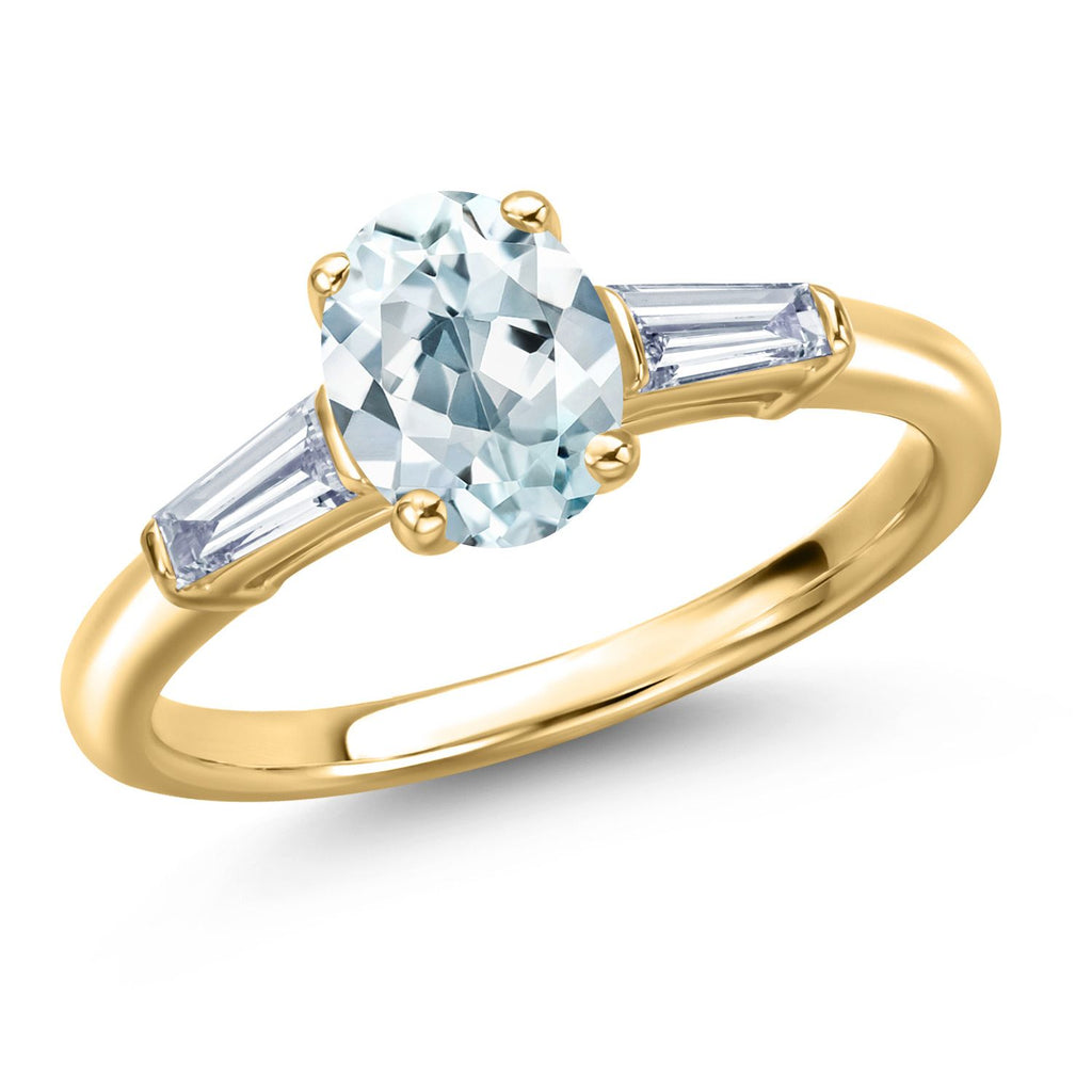 Aquamarine - March_6_Ring in 925 Yellow Gold Plated Silver