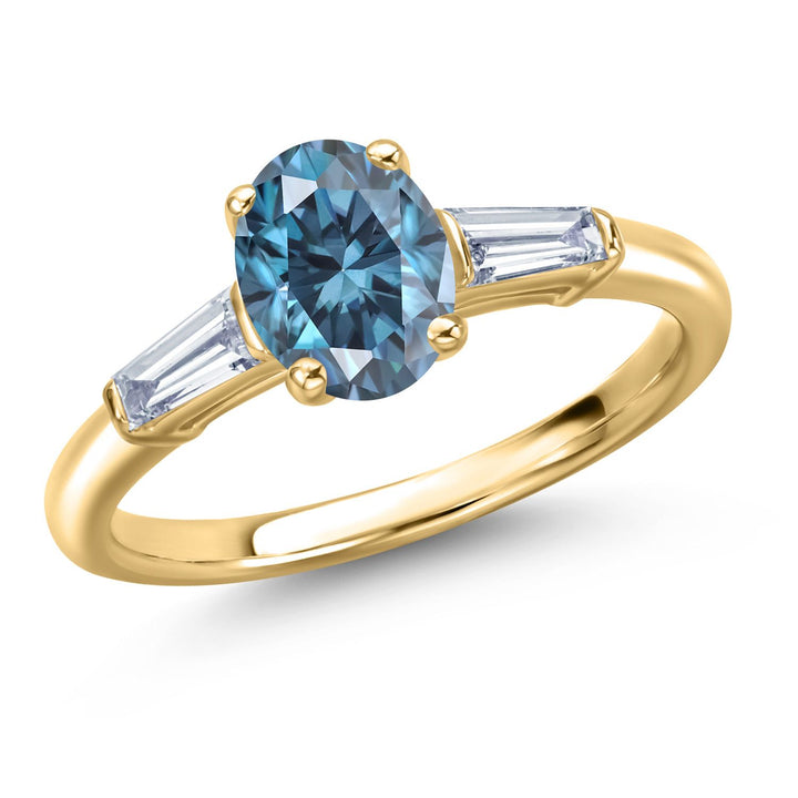 Persian Blue Moissanite - April_5_Ring in 925 Yellow Gold Plated Silver