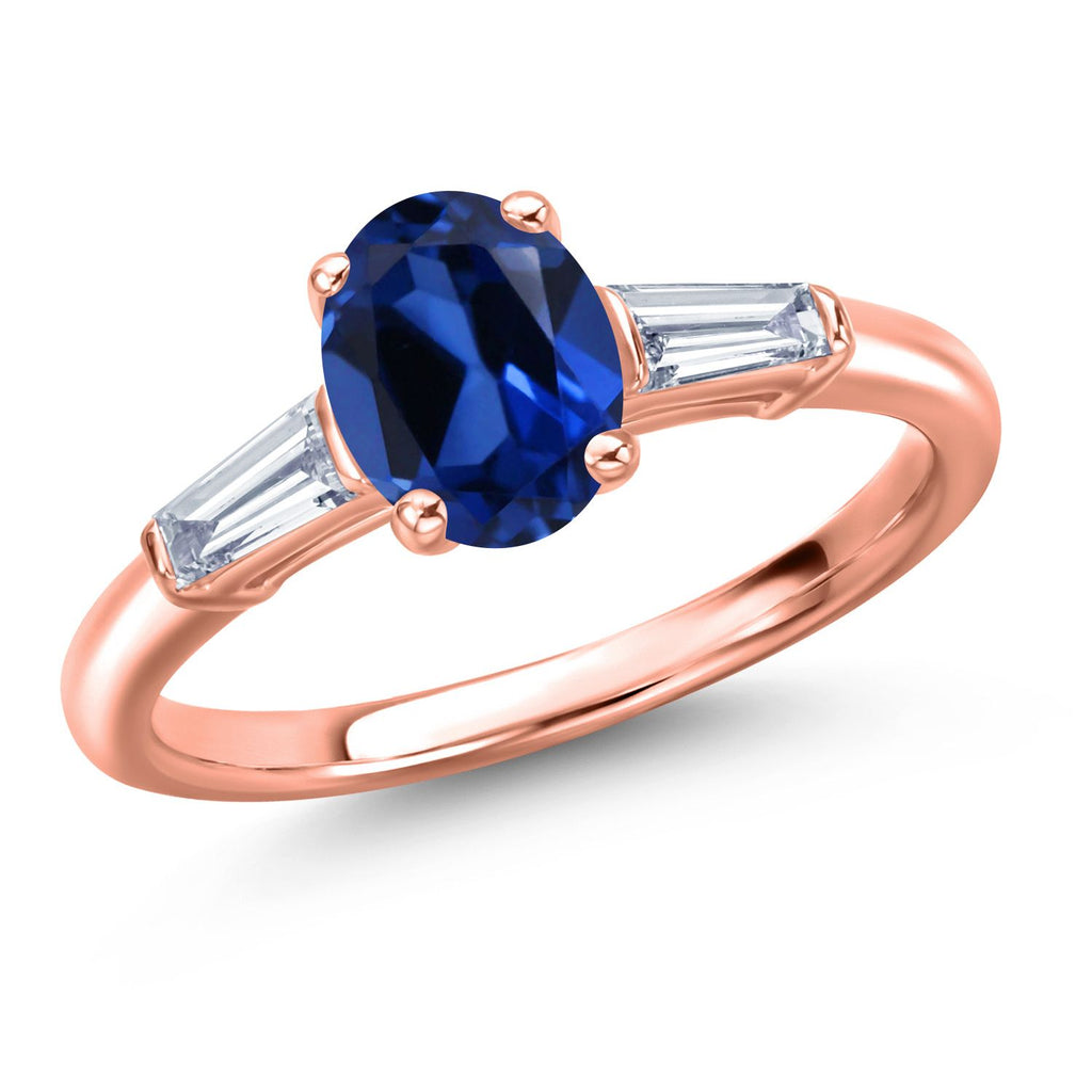 Blue Created Sapphire - September_7_Ring in 925 Rose Gold Plated Silver