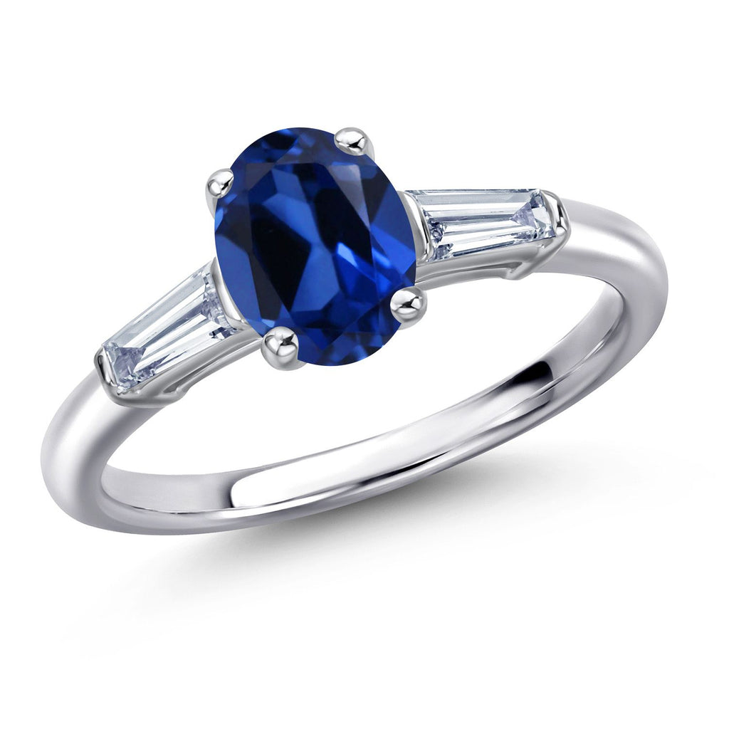Blue Created Sapphire - September_8_Ring in 925 Sterling Silver