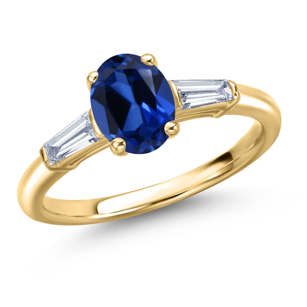 Blue Created Sapphire - September_9_Ring in 925 Yellow Gold Plated Silver