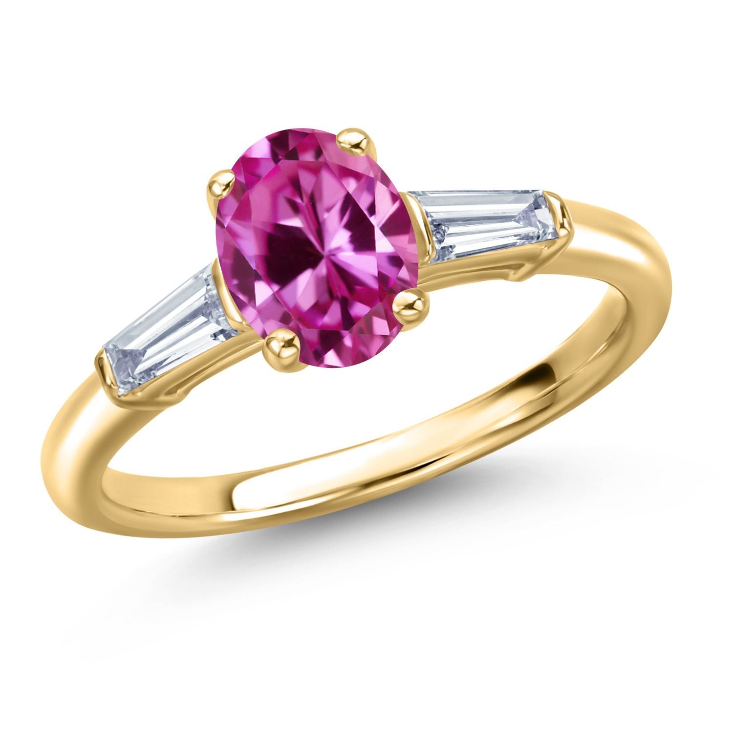 Pink Created Sapphire - September_9_Ring in 925 Yellow Gold Plated Silver