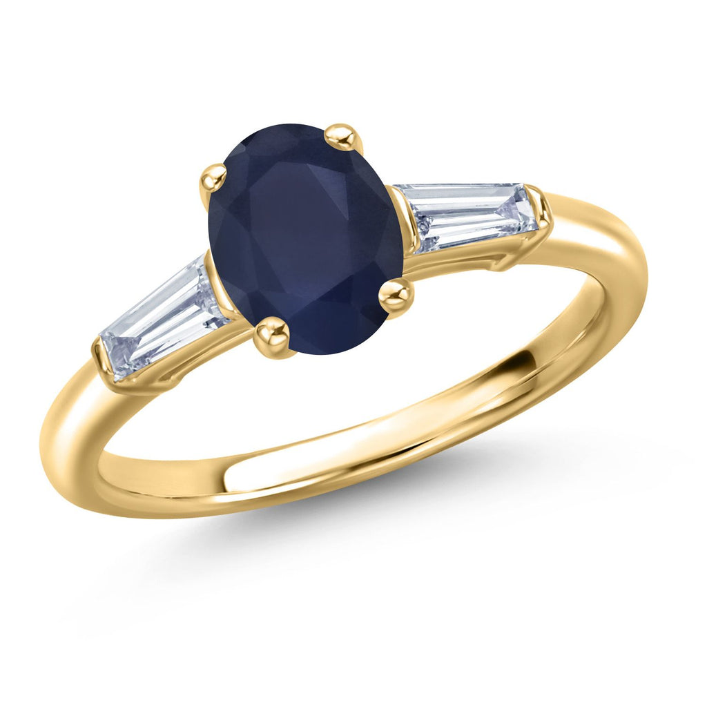 Blue Sapphire - September_7_Ring in 925 Yellow Gold Plated Silver