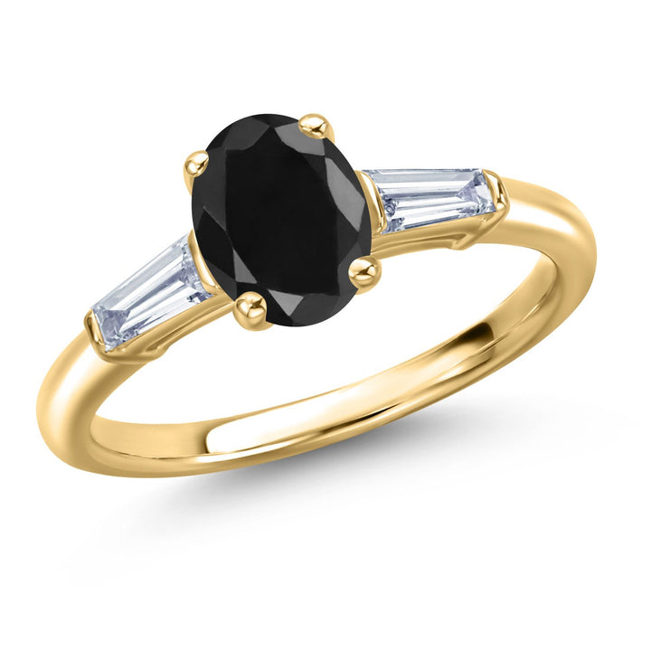 Black Sapphire - September_5_Ring in 925 Yellow Gold Plated Silver