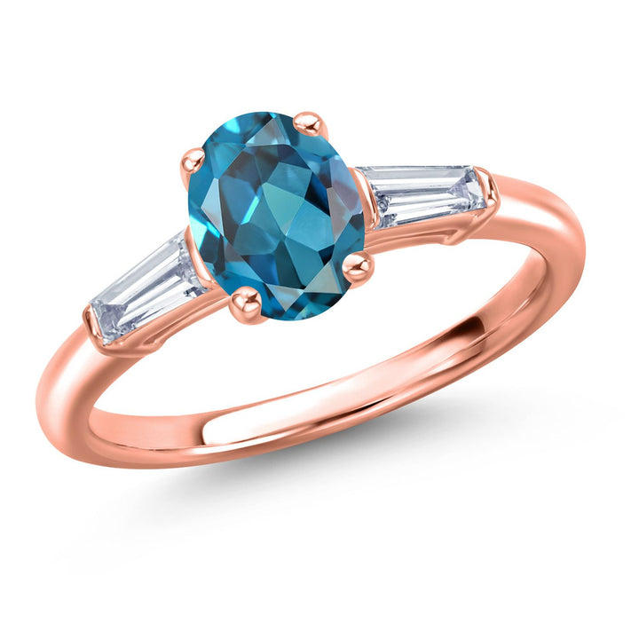 London Blue Topaz - November_5_Ring in 925 Rose Gold Plated Silver