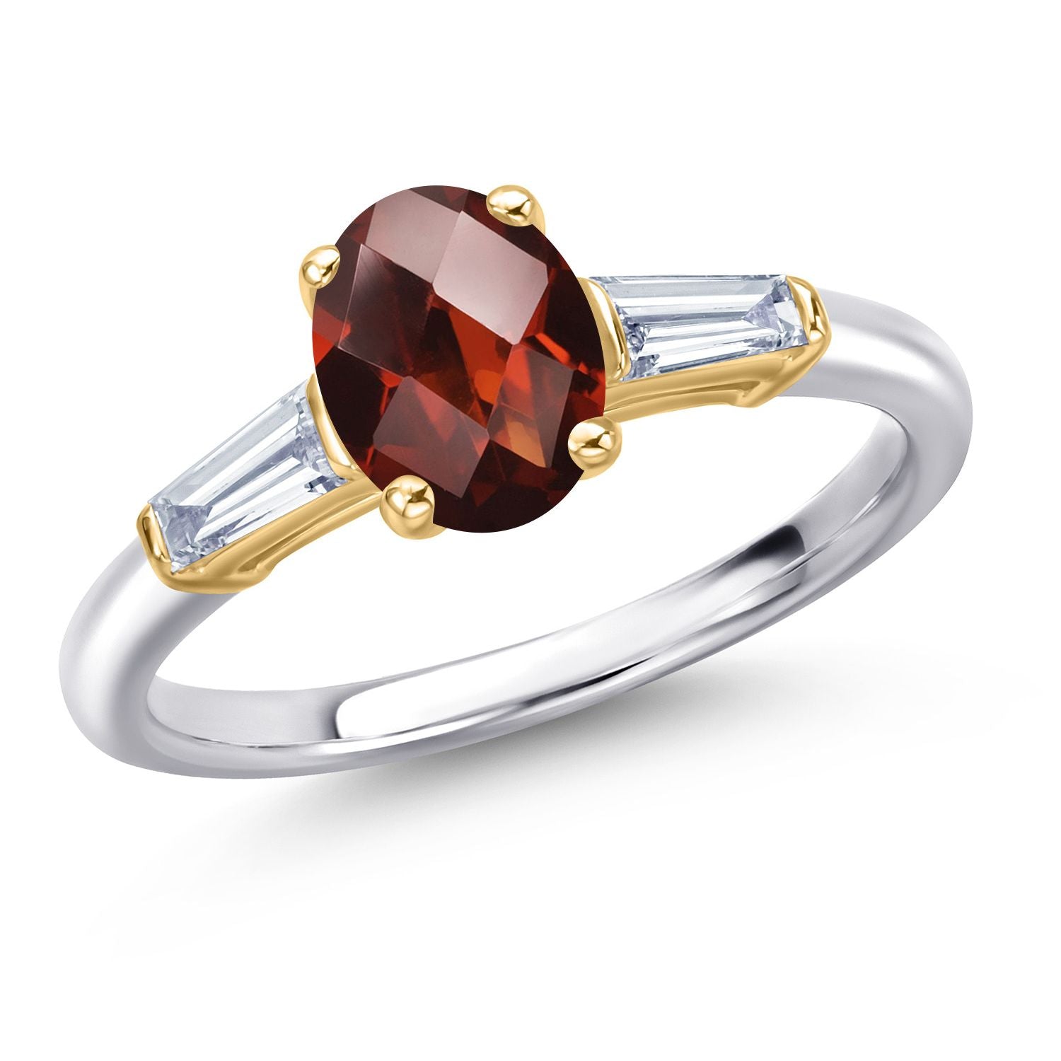 Garnet-Checkerboard - January_9_Ring in 10K Two Tone Gold