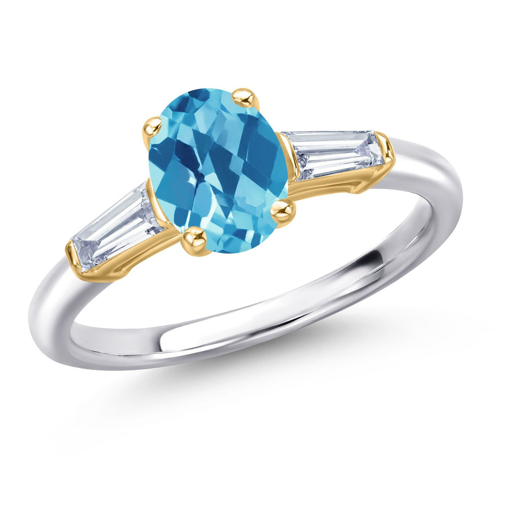 Swiss Blue Topaz-Checkerboard - November_5_Ring in 10K Two Tone Gold