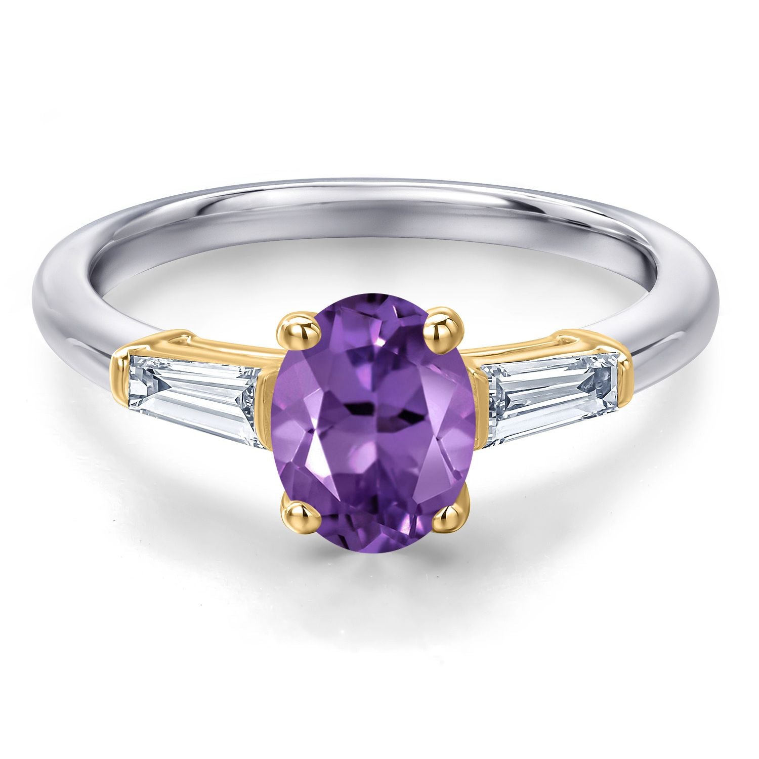Amethyst and Lab Grown Diamond_5_Ring in 10K Two Tone Gold