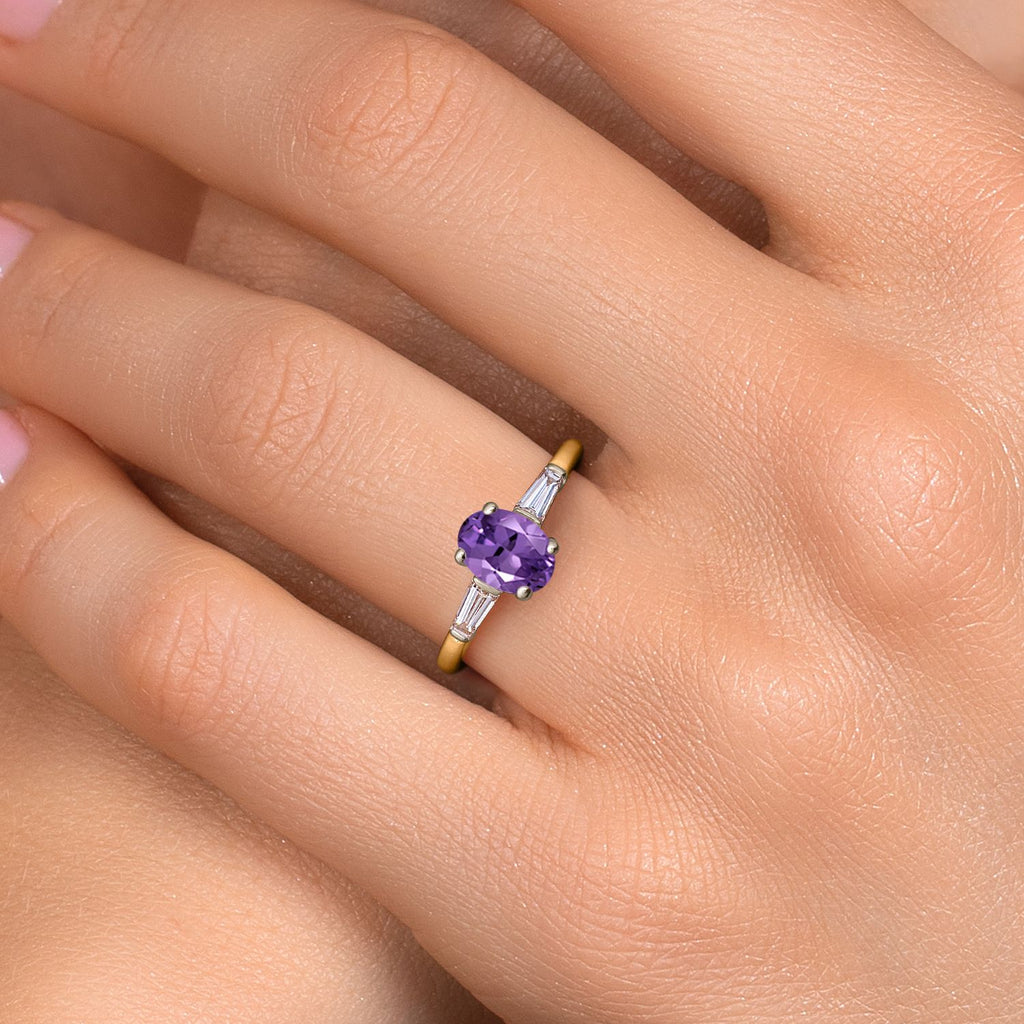 Amethyst and Lab Grown Diamond_5_Ring in 10K Two Tone Gold