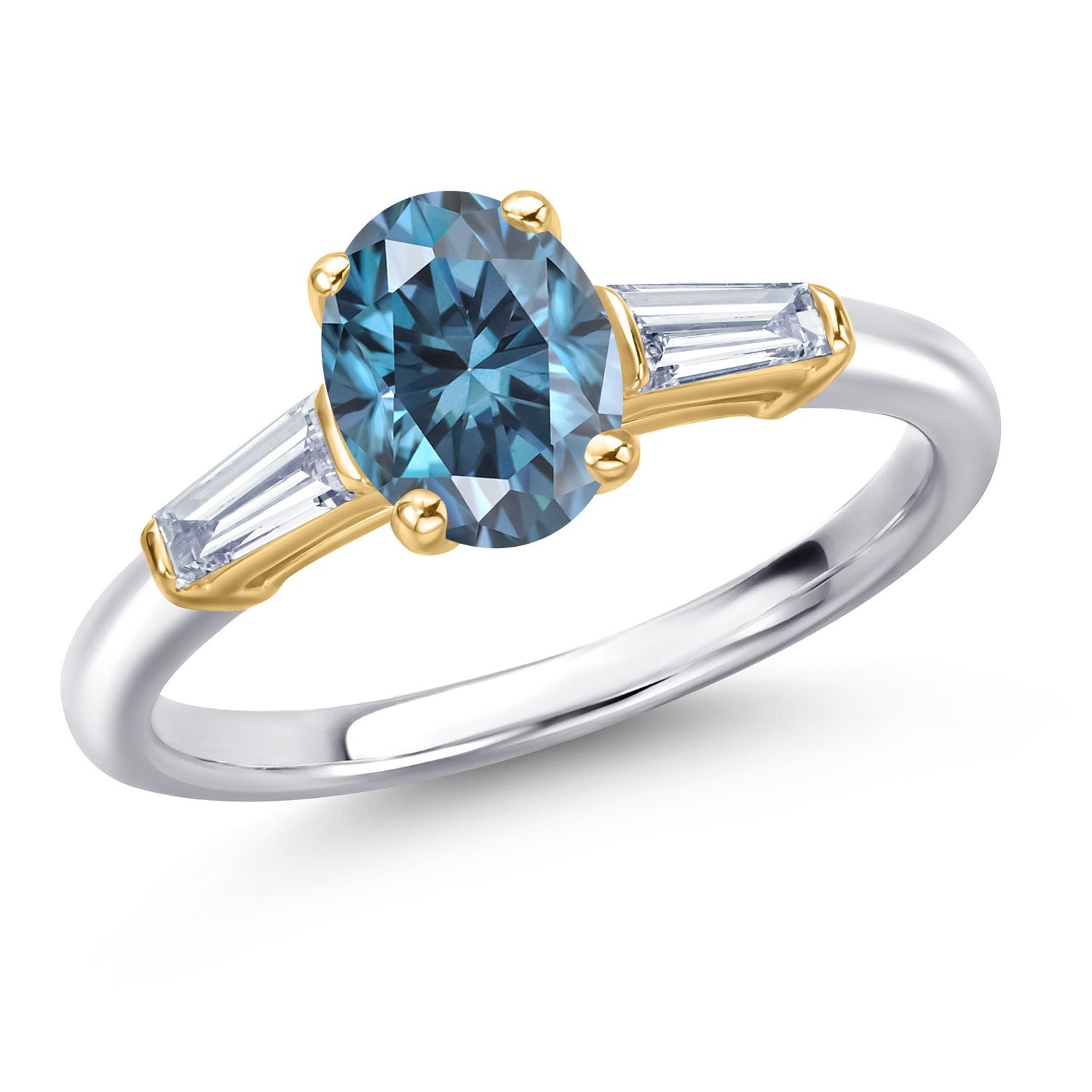 Persian Blue Moissanite - April_7_Ring in 10K Two Tone Gold