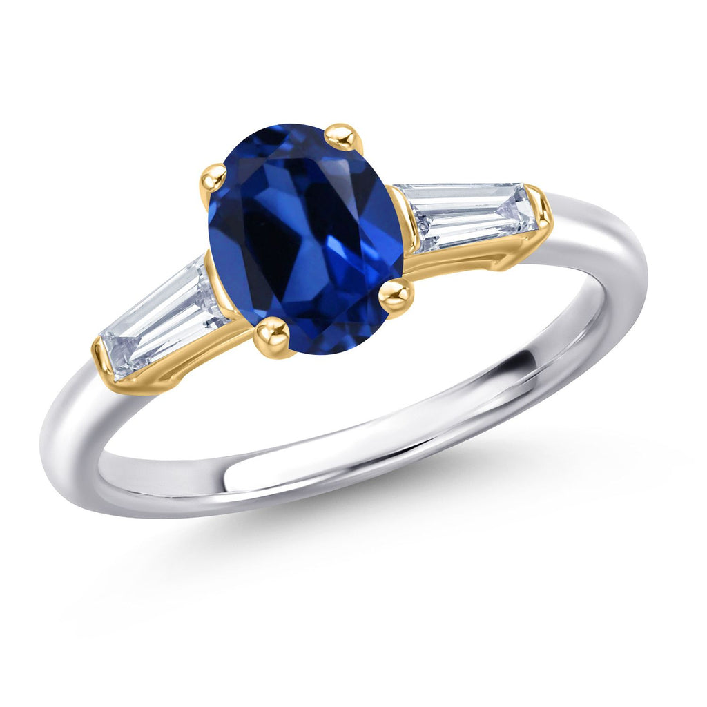 Blue Created Sapphire - September_8_Ring in 10K Two Tone Gold