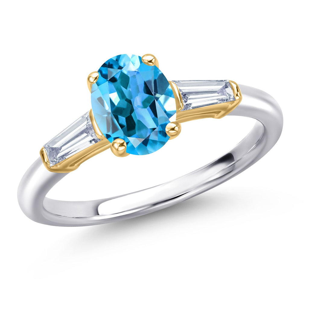 Swiss Blue Topaz - November_7_Ring in 10K Two Tone Gold