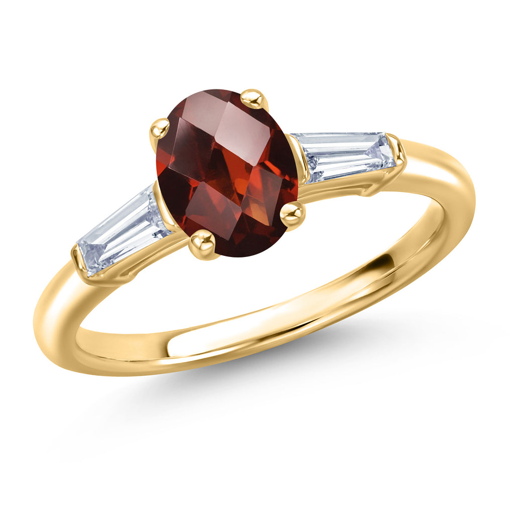 Garnet-Checkerboard - January_8_Ring in 10K Yellow Gold