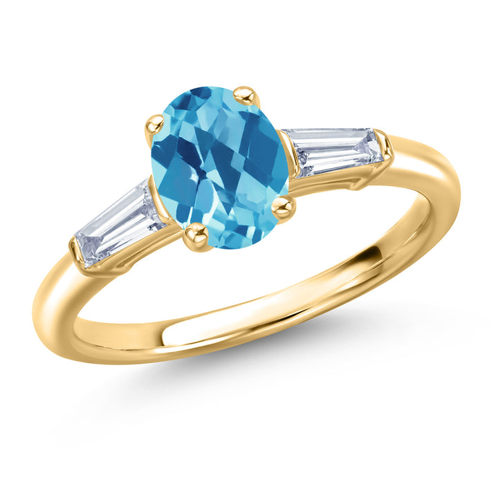 Swiss Blue Topaz-Checkerboard - November_5_Ring in 10K Yellow Gold
