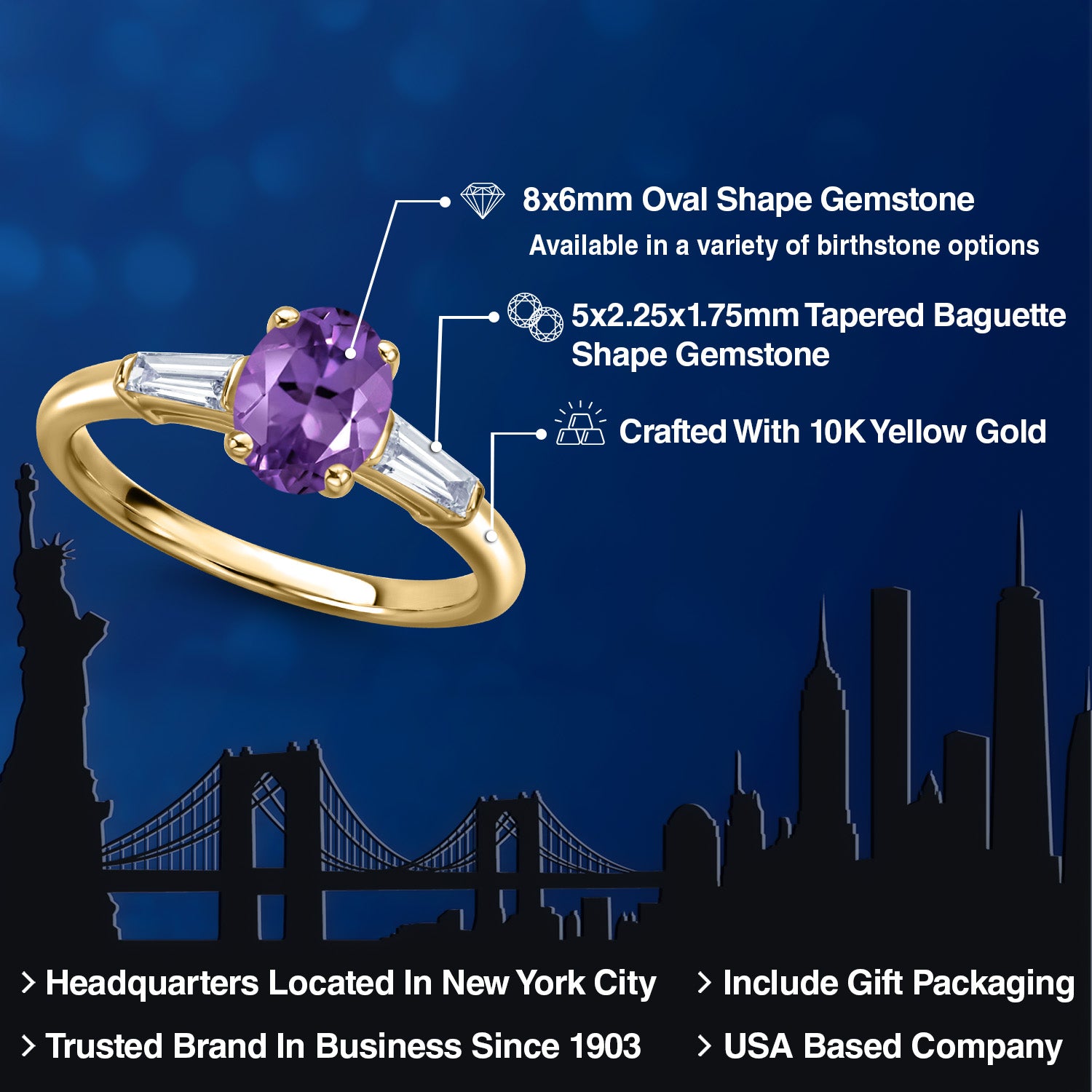 Amethyst and Lab Grown Diamond_5_Ring in 10K Yellow Gold