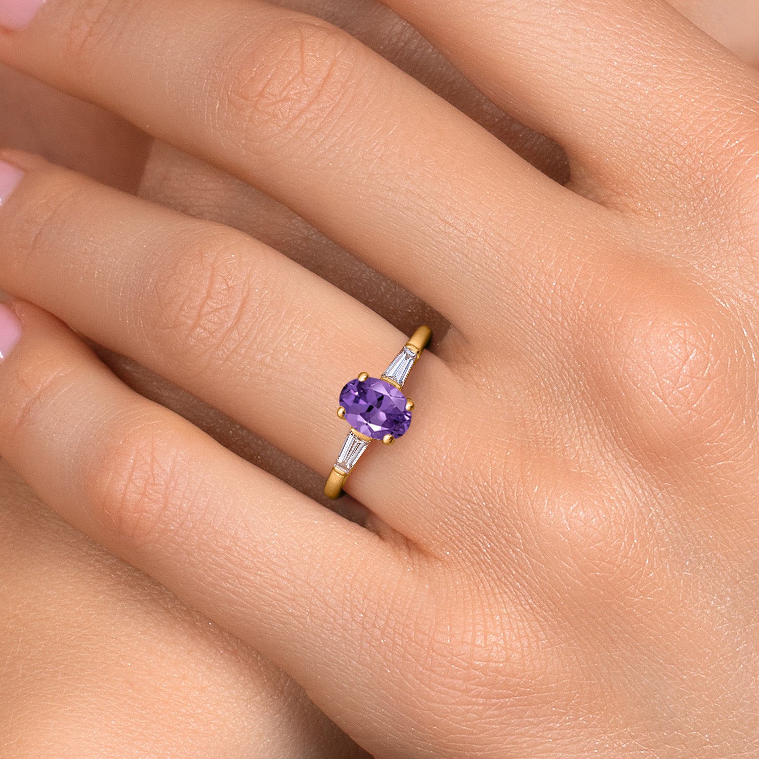 Amethyst and Lab Grown Diamond_5_Ring in 10K Yellow Gold