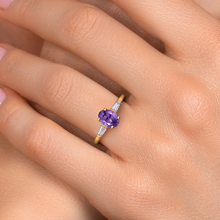 Amethyst and Lab Grown Diamond_5_Ring in 10K Yellow Gold
