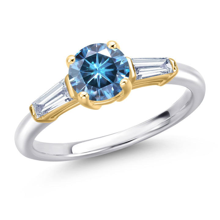 Persian Blue Moissanite - April_5_Ring in 10K Two Tone Gold
