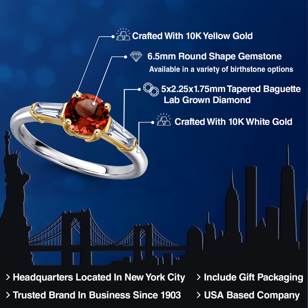Garnet and Lab Grown Diamond_5_Ring in 10K Two Tone Gold