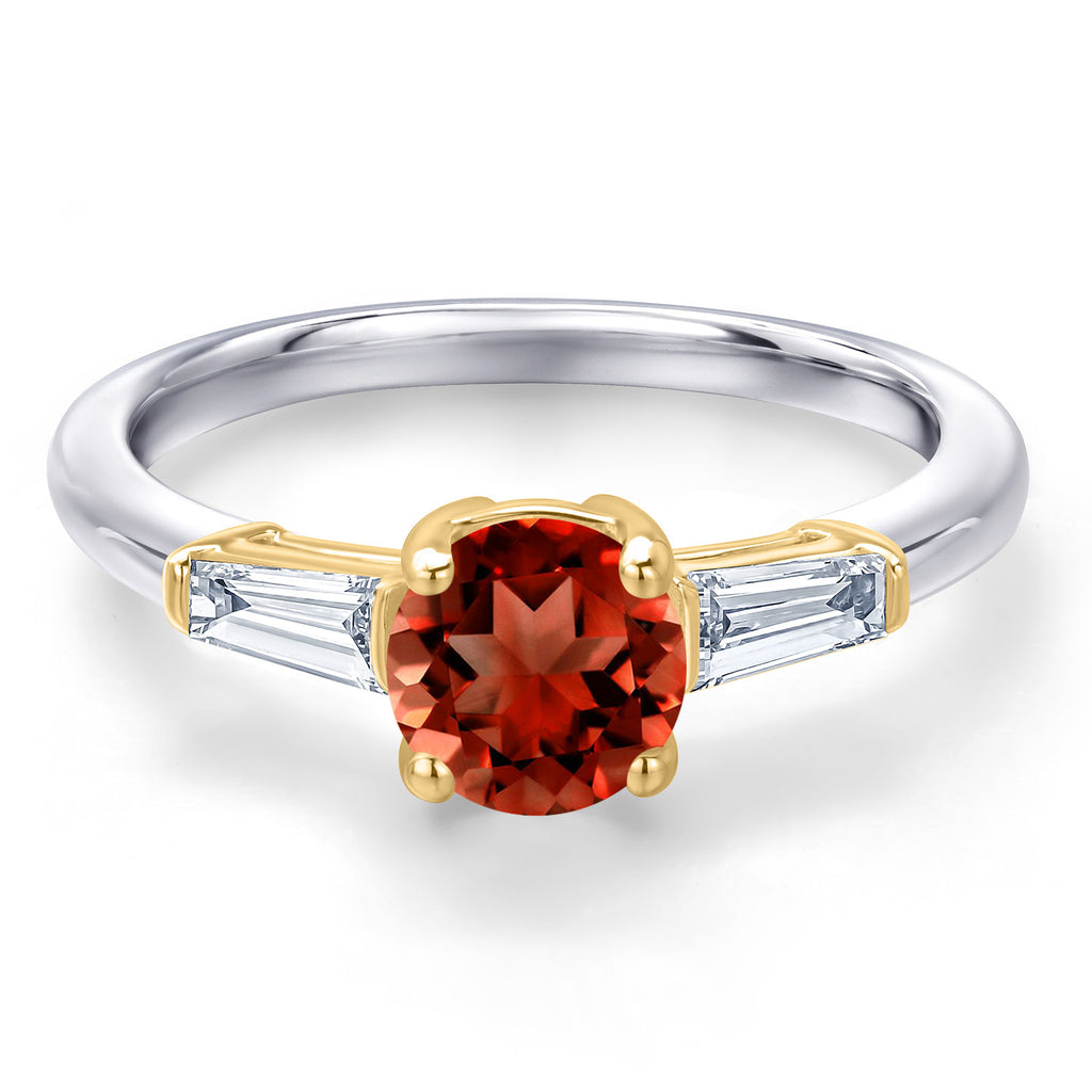 Garnet and Lab Grown Diamond_5_Ring in 10K Two Tone Gold