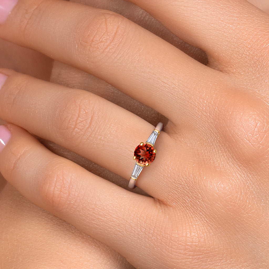 Garnet and Lab Grown Diamond_5_Ring in 10K Two Tone Gold