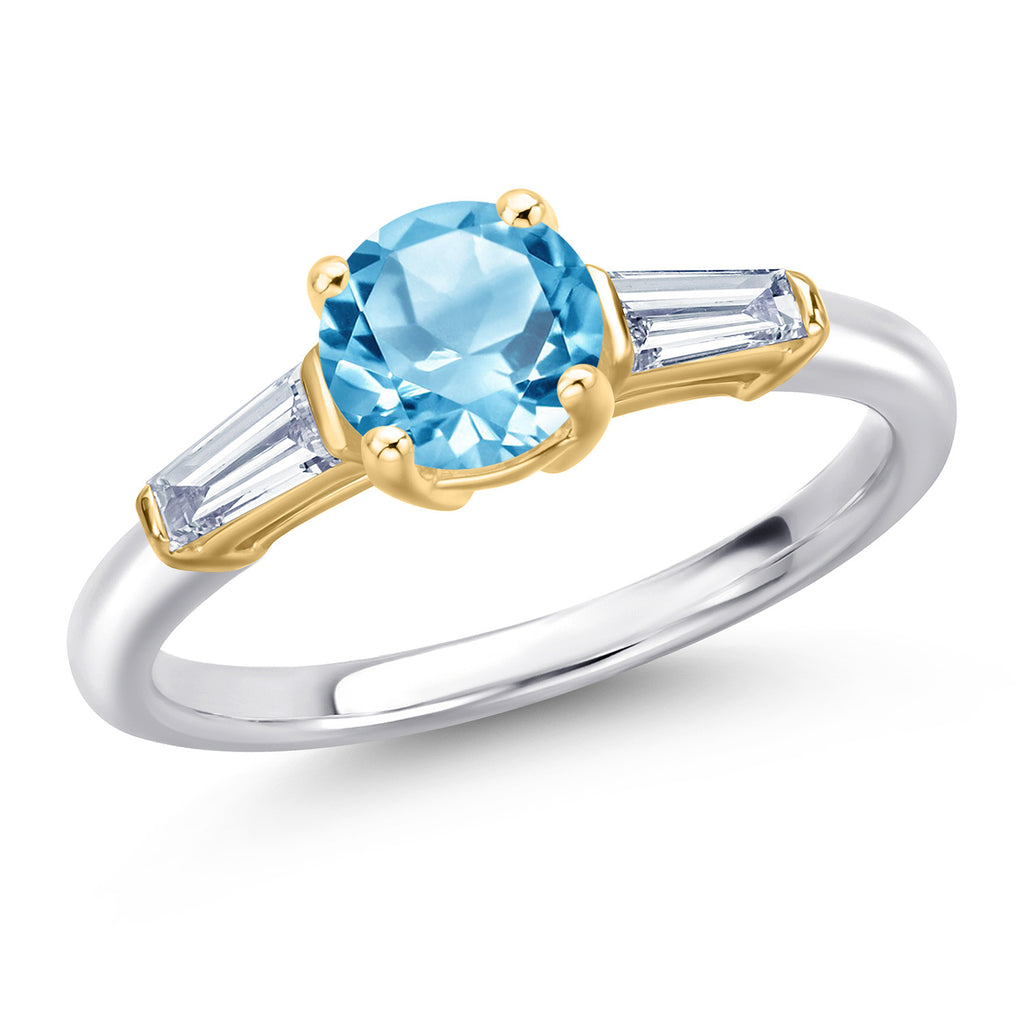Swiss Blue Topaz - November_5_Ring in 10K Two Tone Gold