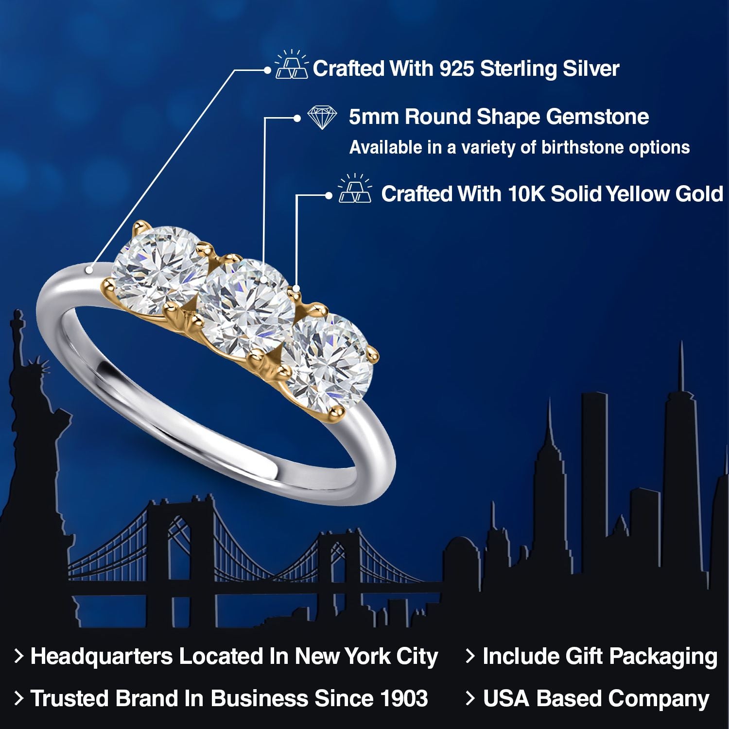 Ring in 925 Sterling Silver and 10K Yellow Gold