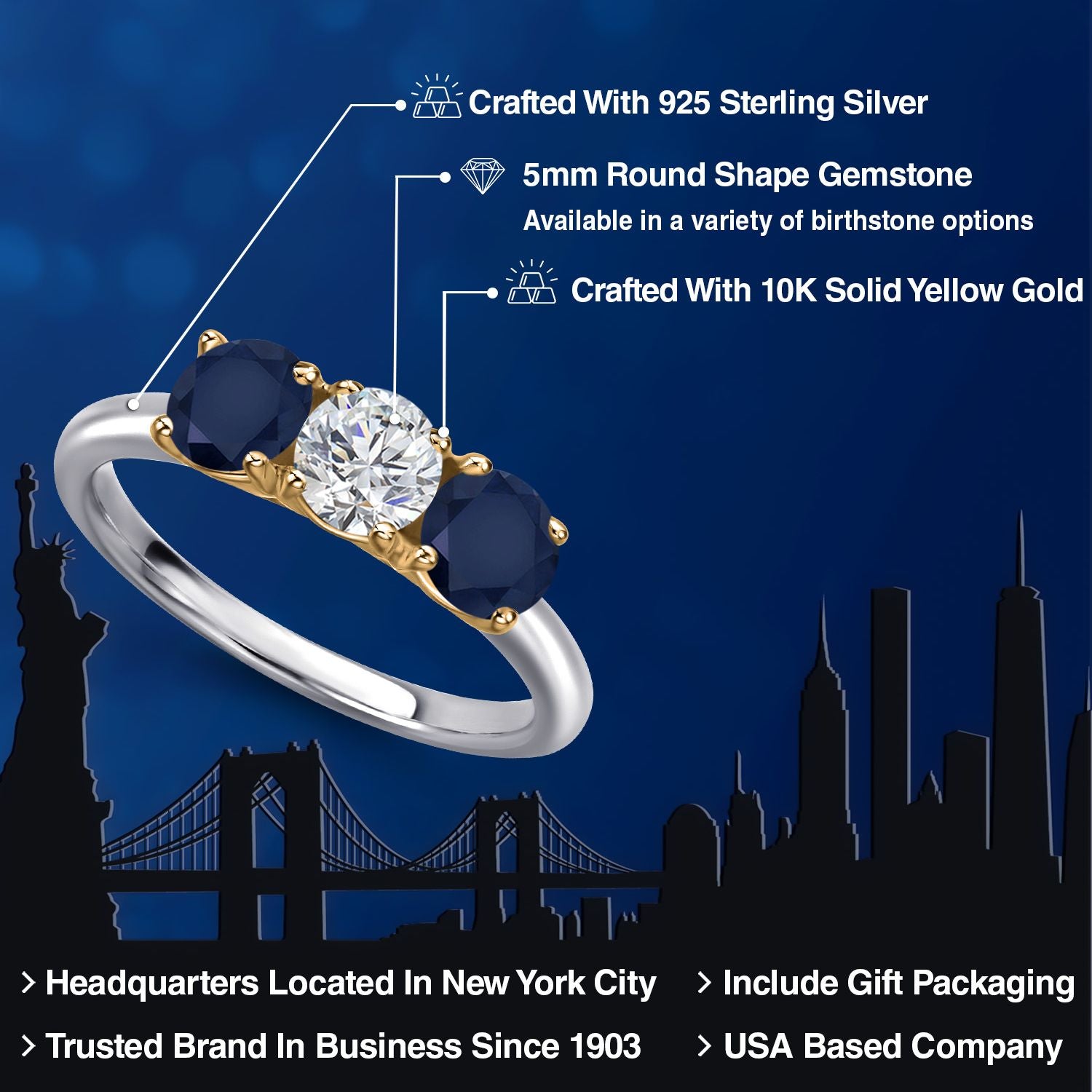 Ring in 925 Sterling Silver and 10K Yellow Gold