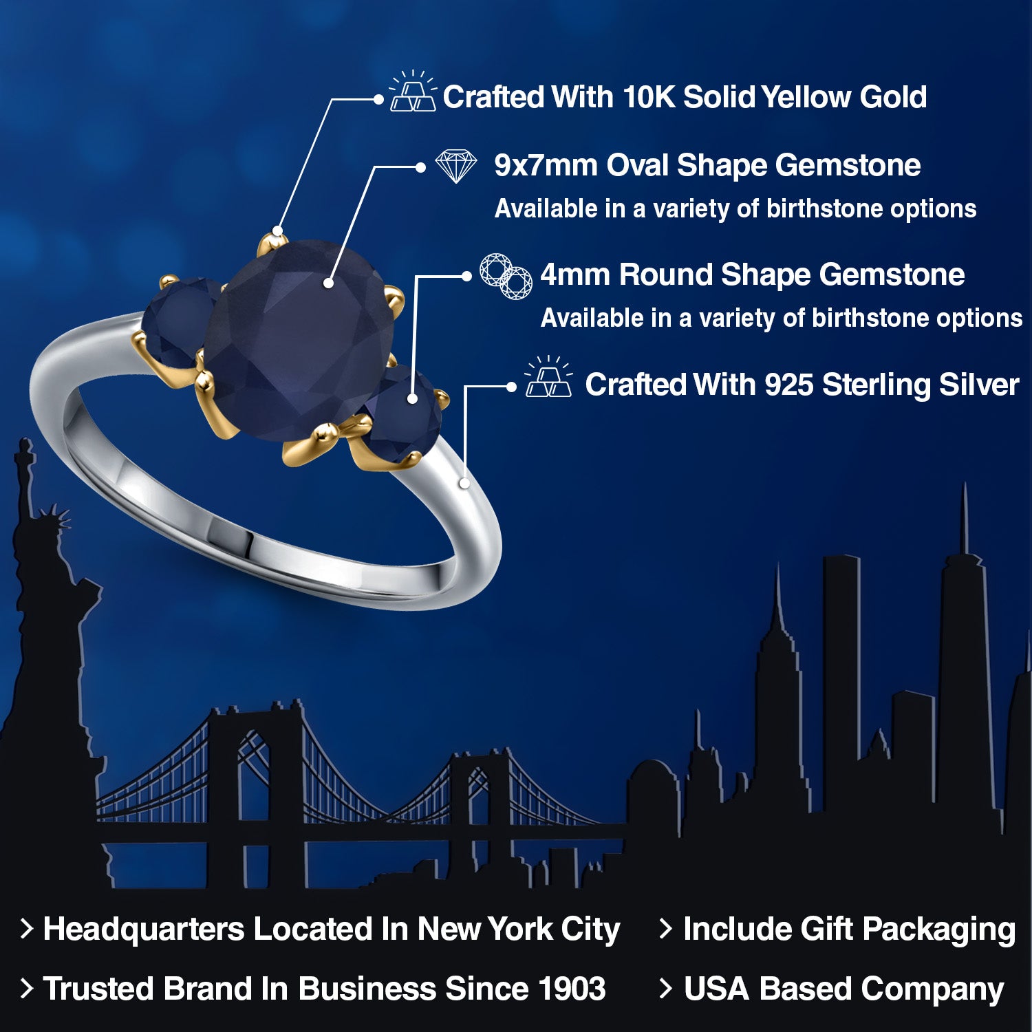 Ring in 925 Sterling Silver and 10K Yellow Gold