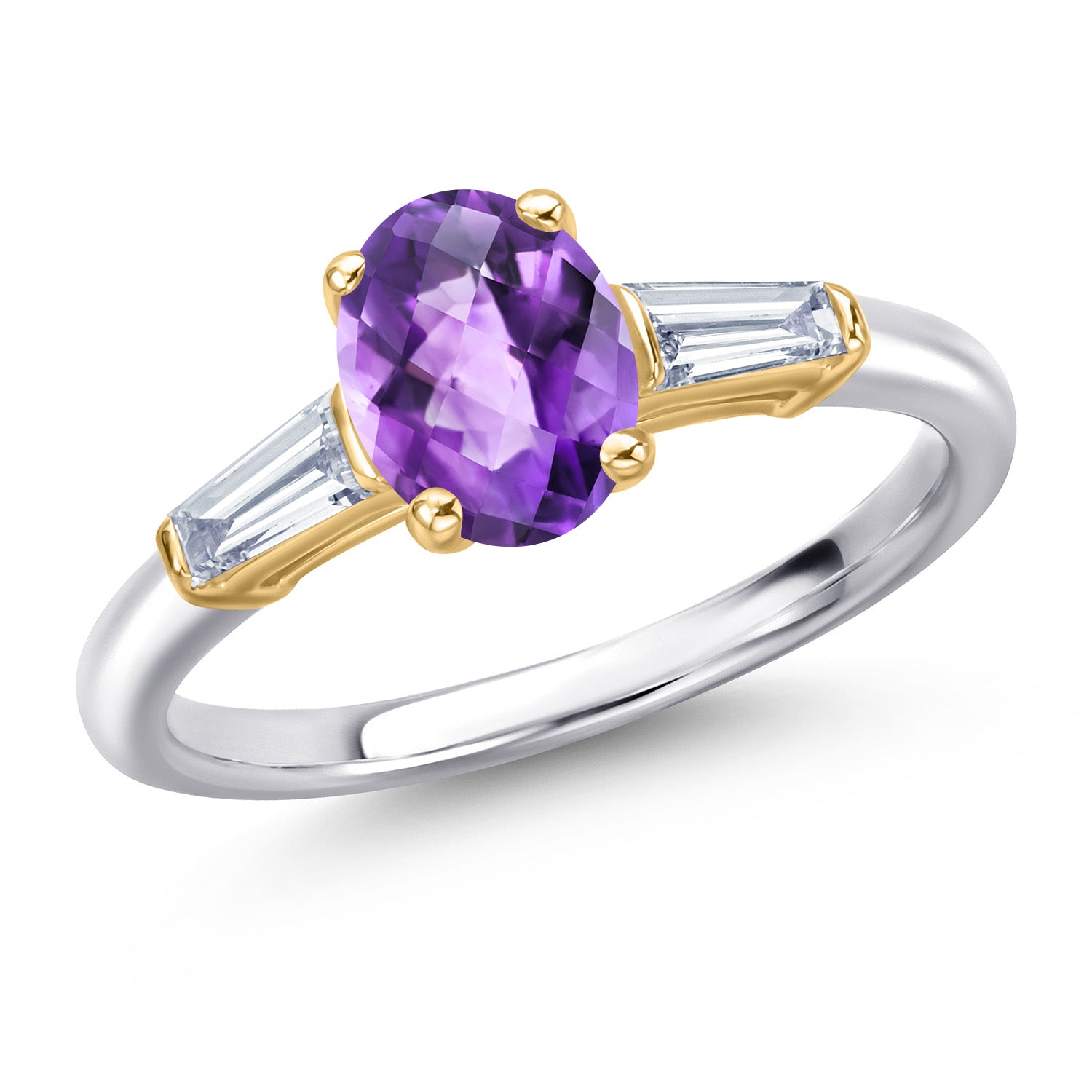 Amethyst-Checkerboard - February_9_Ring in 925 Sterling Silver and 10K Yellow Gold