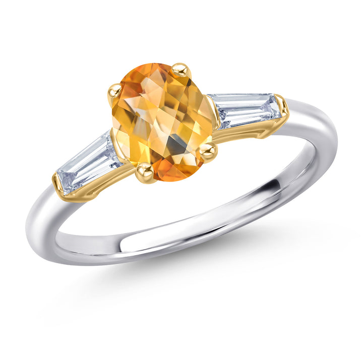 Citrine-Checkerboard - November_5_Ring in 925 Sterling Silver and 10K Yellow Gold