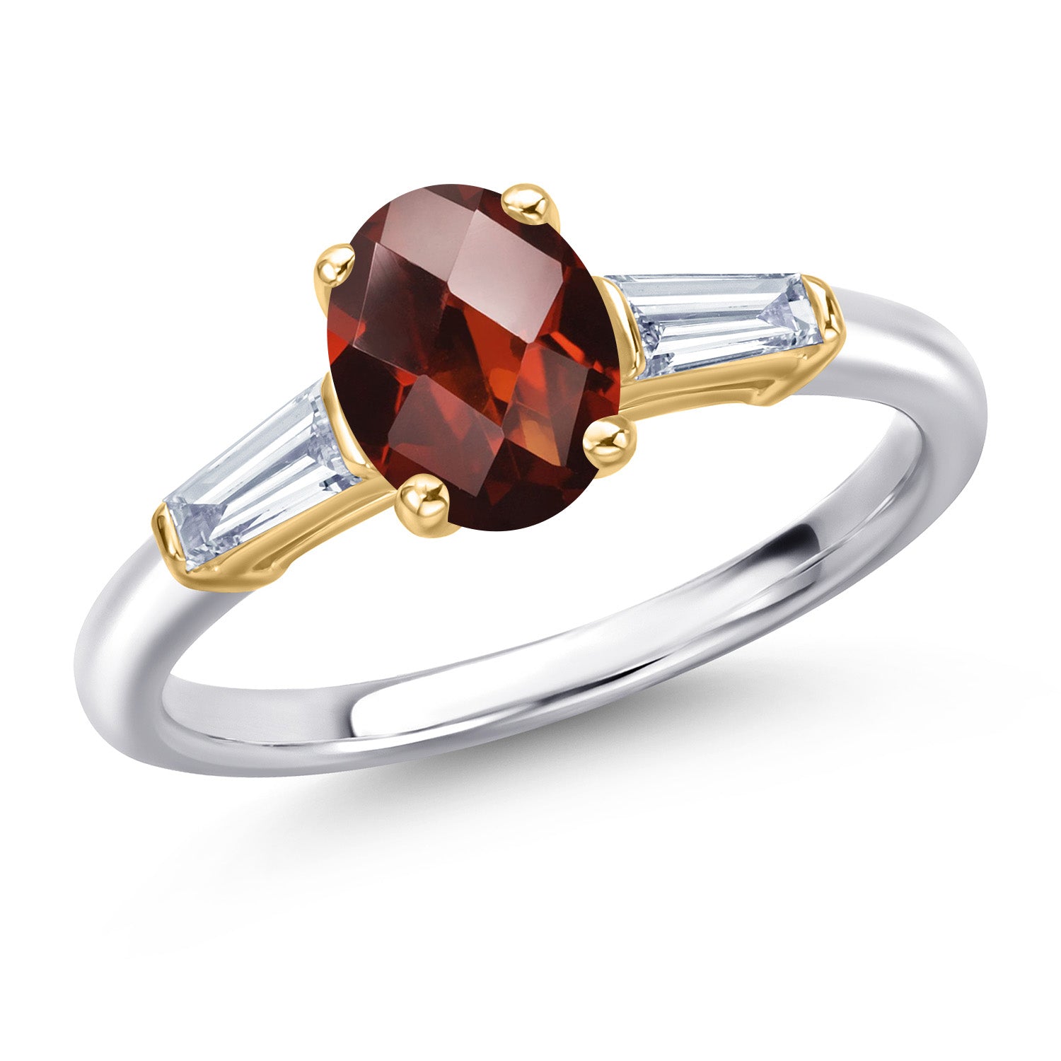 Garnet-Checkerboard - January_7_Ring in 925 Sterling Silver and 10K Yellow Gold