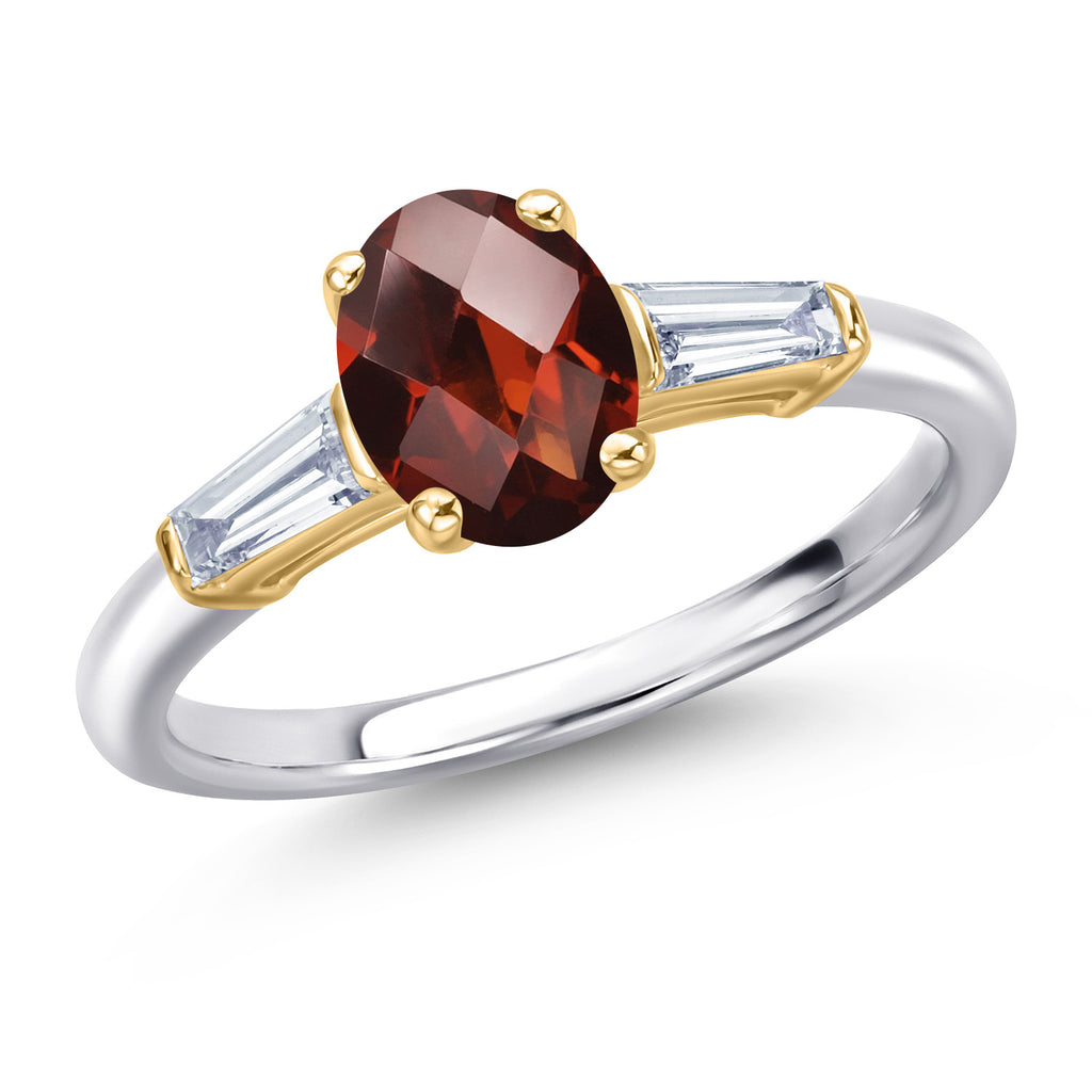 Garnet-Checkerboard - January_5_Ring in 925 Sterling Silver and 10K Yellow Gold
