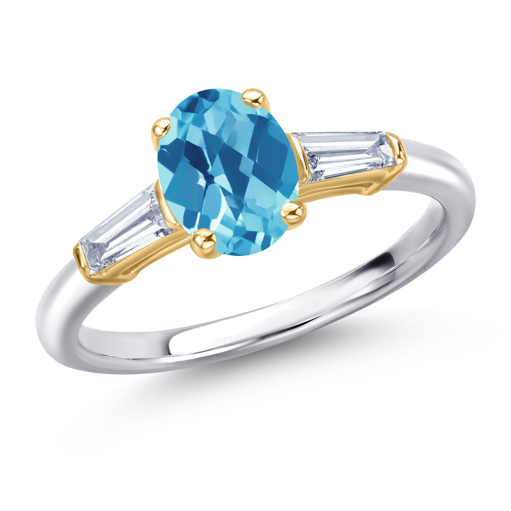 Swiss Blue Topaz-Checkerboard - November_6_Ring in 925 Sterling Silver and 10K Yellow Gold
