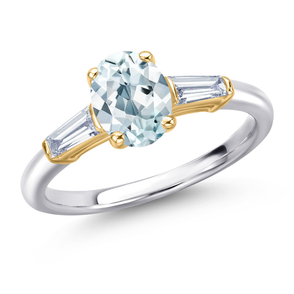 Aquamarine - March_8_Ring in 925 Sterling Silver and 10K Yellow Gold