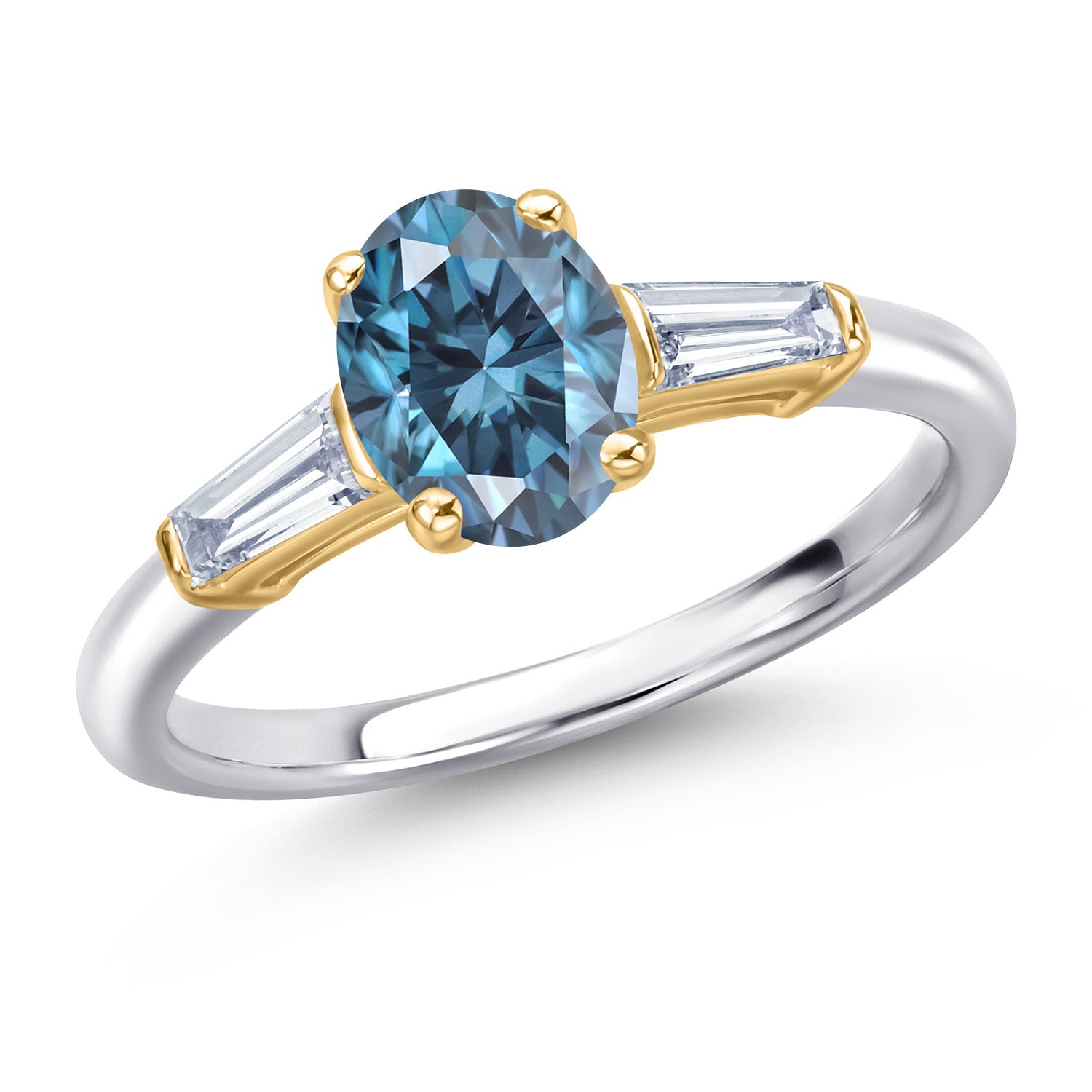 Persian Blue Moissanite - April_8_Ring in 925 Sterling Silver and 10K Yellow Gold
