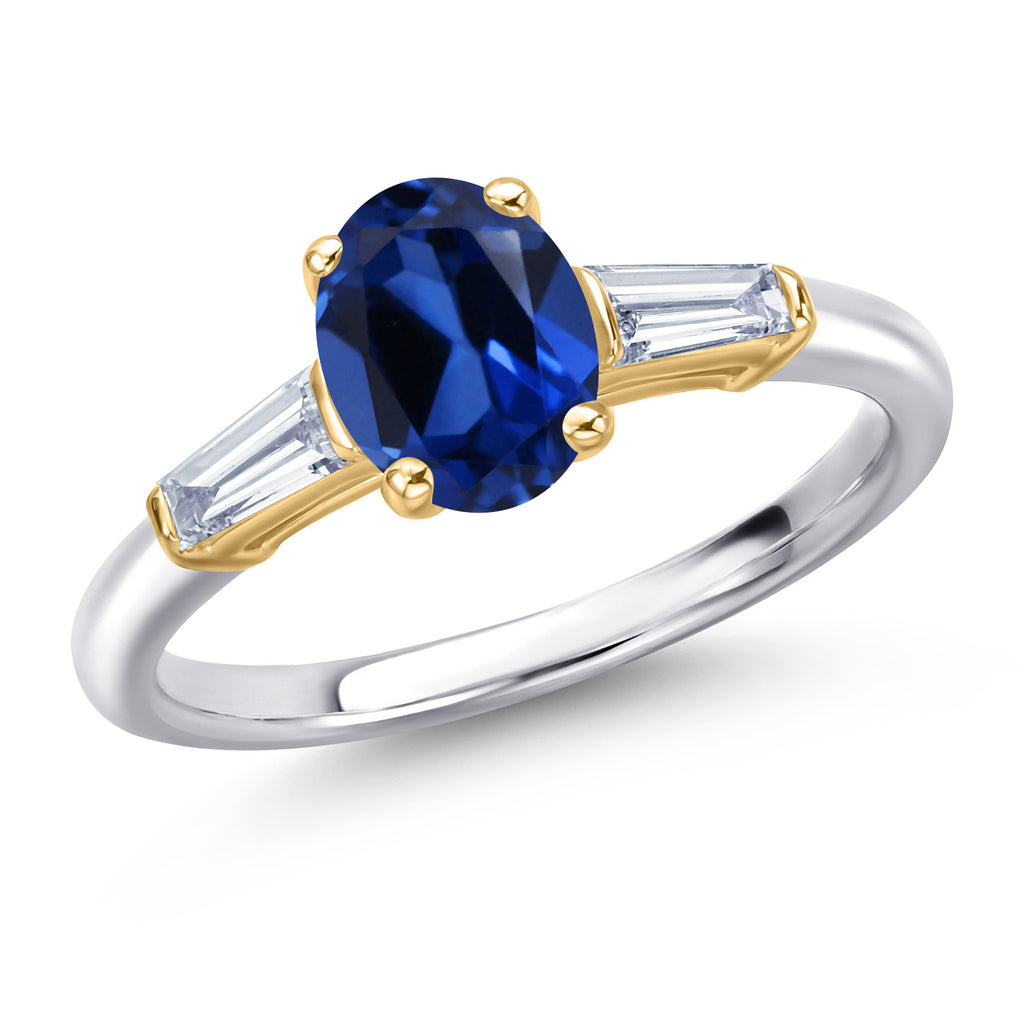 Blue Created Sapphire - September_6_Ring in 925 Sterling Silver and 10K Yellow Gold