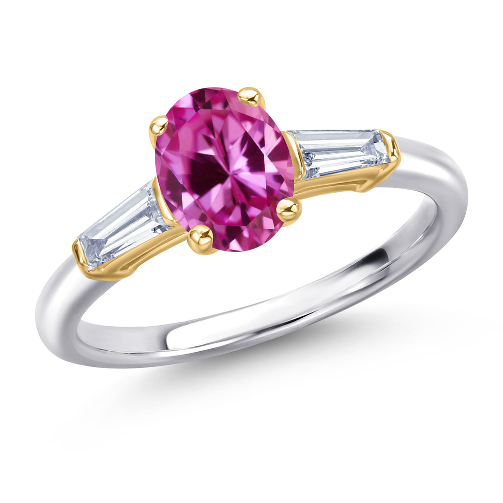 Pink Created Sapphire - September_8_Ring in 925 Sterling Silver and 10K Yellow Gold