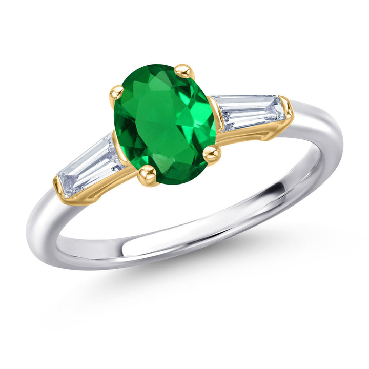 Nano Emerald - May_5_Ring in 925 Sterling Silver and 10K Yellow Gold