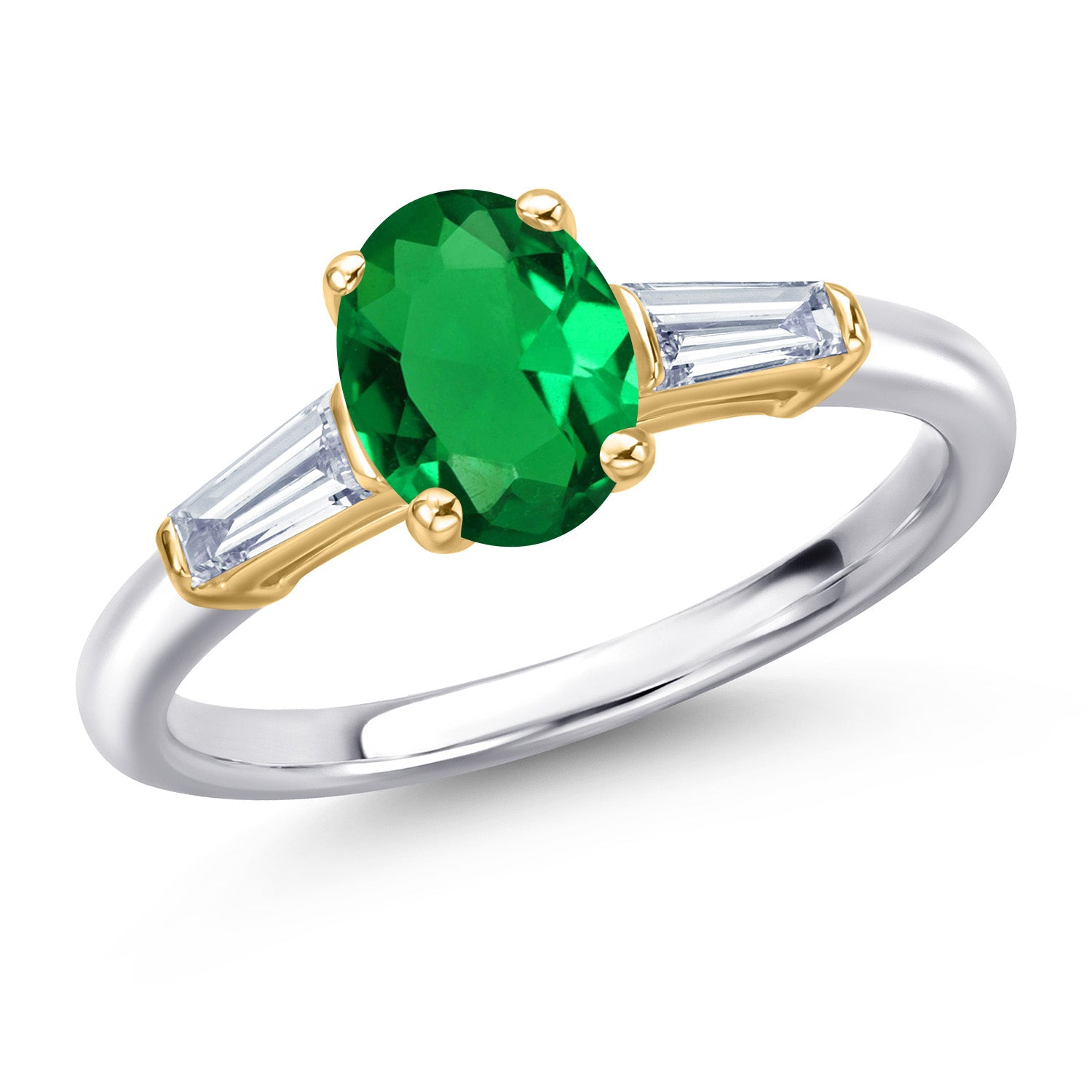 Nano Emerald - May_8_Ring in 925 Sterling Silver and 10K Yellow Gold
