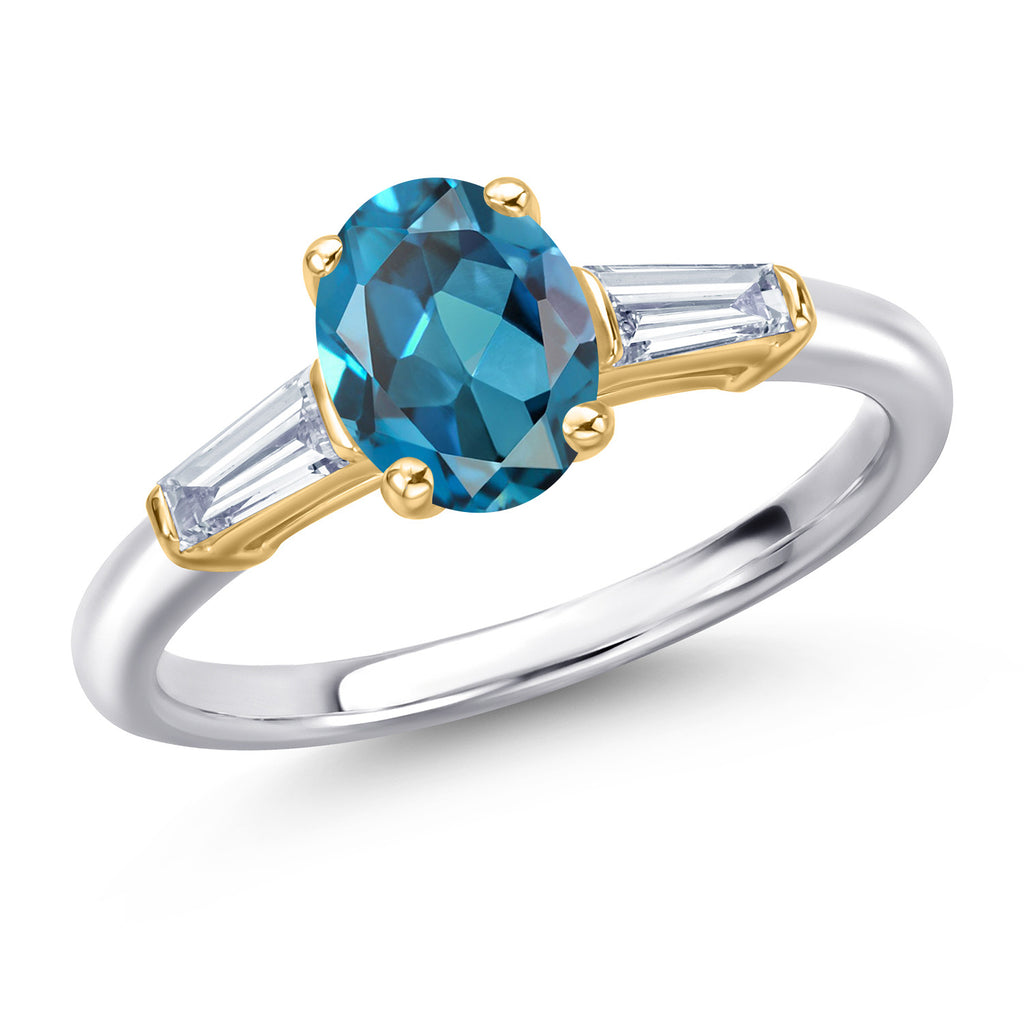 London Blue Topaz - November_7_Ring in 925 Sterling Silver and 10K Yellow Gold