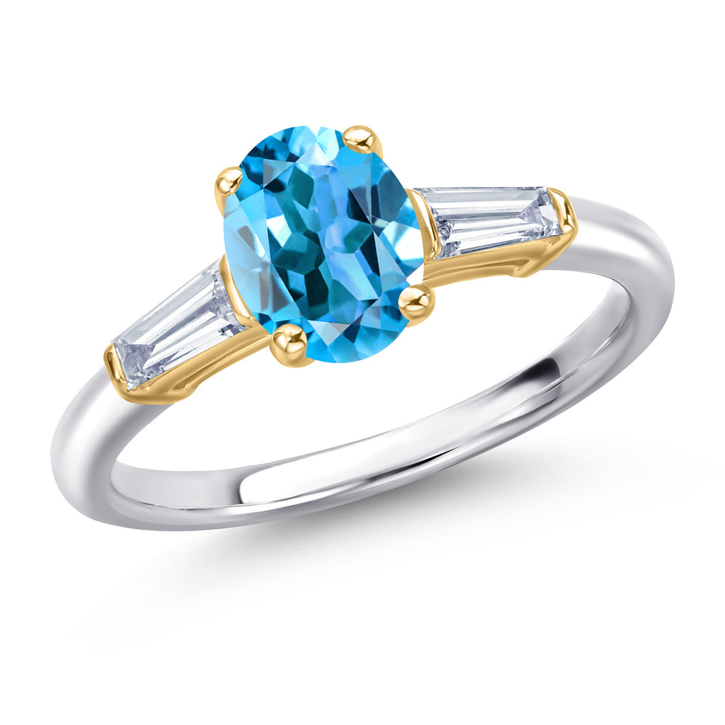 Swiss Blue Topaz - November_7_Ring in 925 Sterling Silver and 10K Yellow Gold