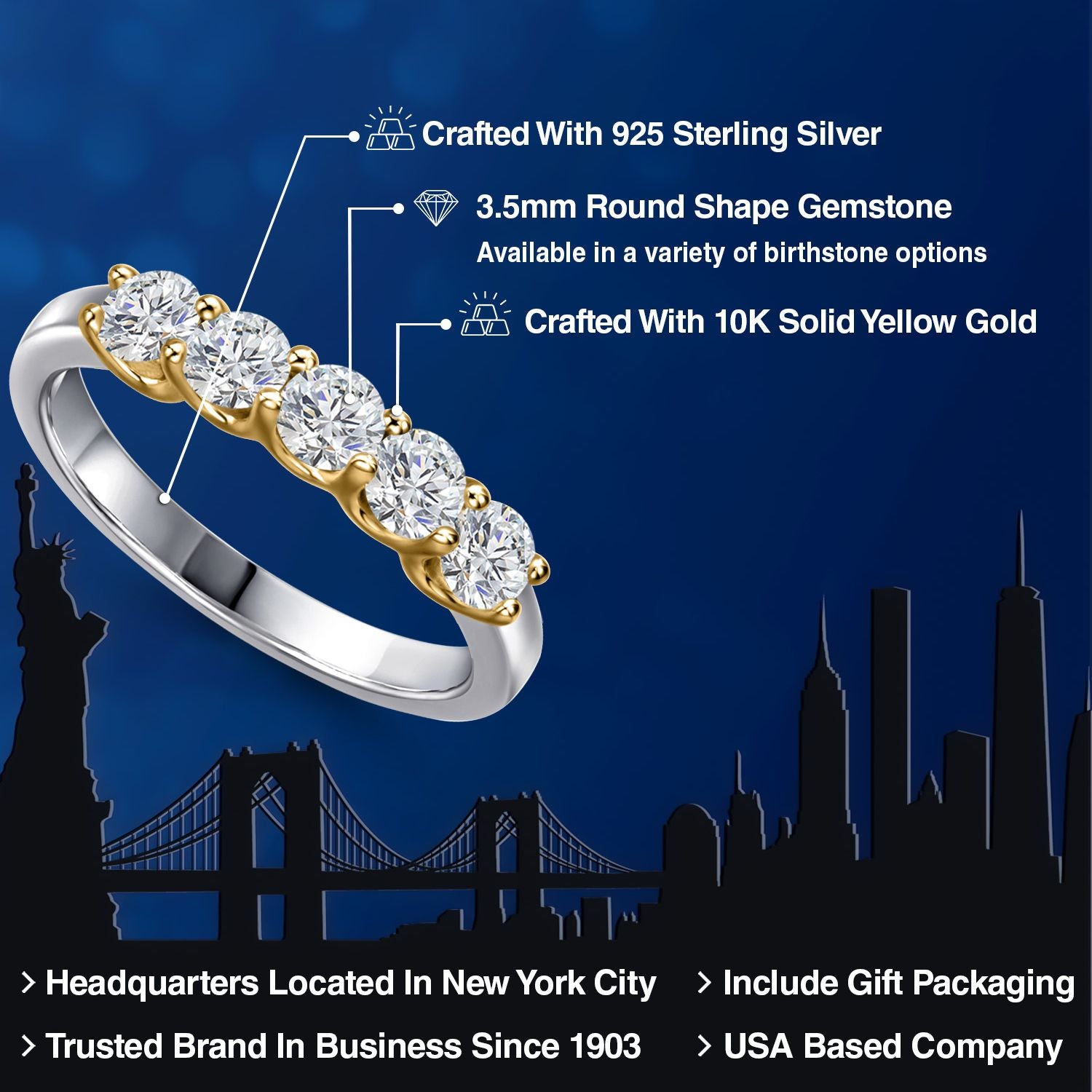 Ring in 925 Sterling Silver and 10K Yellow Gold