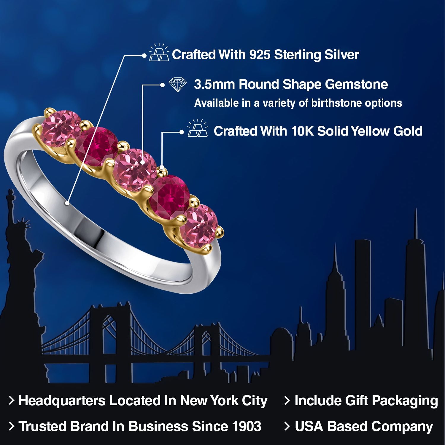 Ring in 925 Sterling Silver and 10K Yellow Gold